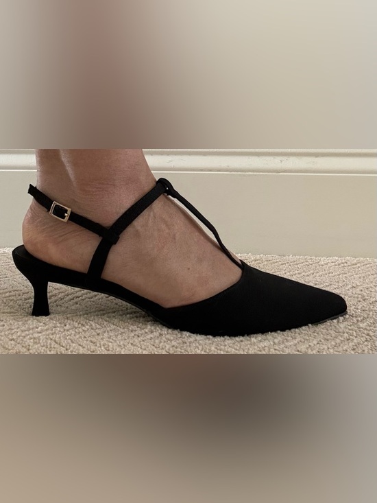 Anne Klein Shoes - Anne Klein Black T-Strap Pointed Kitten Heel Pumps